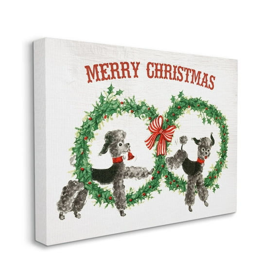Stupell Industries Vintage Merry Christmas Saying Festive Wreaths Toy Poodles Animals & Insects Painting Gallery Wrapped Canvas Print Wall Art, 16 x 20