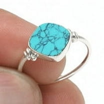 Square Turquoise Gemstone Solid 925 Sterling Silver Bezel Band Sister Ring Size 4.5