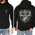 thumbnail image 2 of Camo Cross Hunting Double-Sided Hoodie – Outdoor Christian Faith Hoodie with Antler & Fish Graphic, Hunting Streetwear Gift for Men & Women, 2 of 7