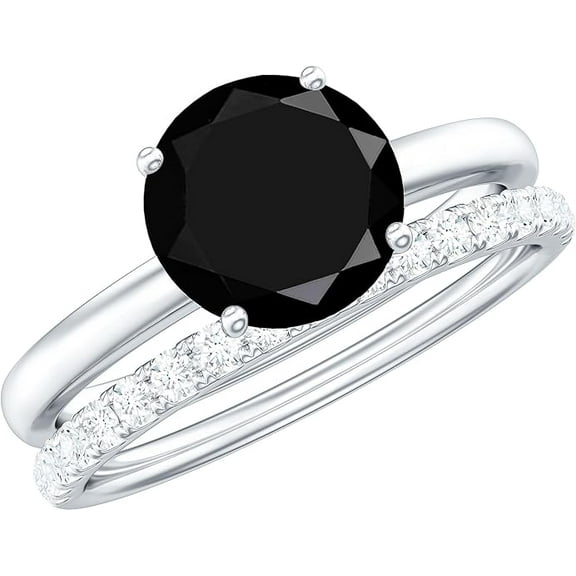 beryl_creation 14K White Gold Plated 925 Sterling Silver 1.12 Ct Round Cut Black Diamond Wedding Engagement Bridal Ring Set For Women's -8