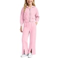 thumbnail image 4 of Cethrio Girls Knitted Outfit Sets, Fall 2 PC Casual Long Sleeve Girls' Clothing Sets Pink Size 6, 4 of 6