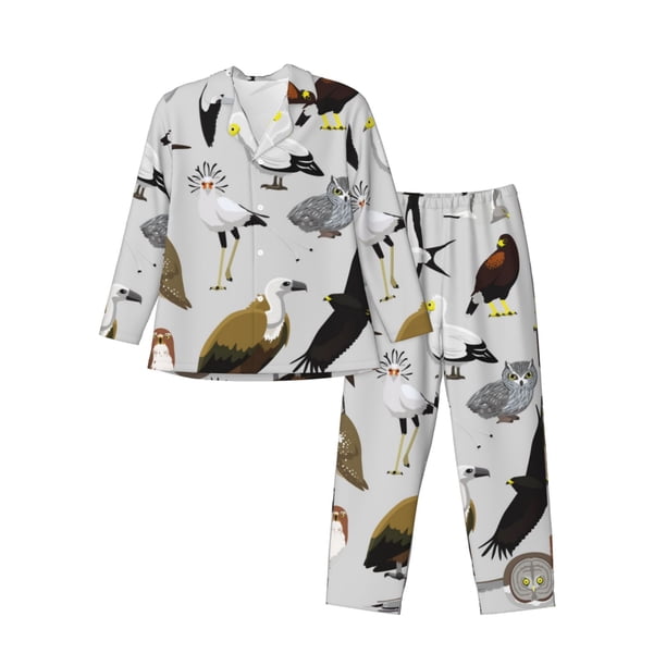 Balery Animal Bird Pijama para Hombre de Dos Piezas con Manga Larga, Conjunto de Dormir y Descanso Suave con Bolsillos-X-Large