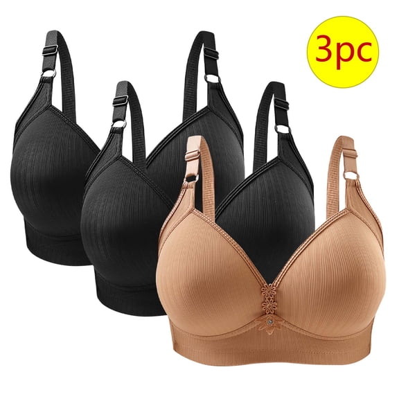 CLOISE Womens Bras No Wire 3 Pack Wireless Push up Bras with Support and Lift Full Coverage Large Bust Seamless Padded Bras Straps Adjustable Comfort Sleep Bras Soft Everyday Bras Black 40/90