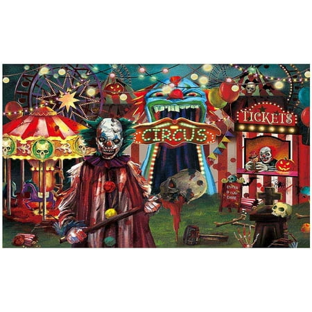 Image of 5x3FT Halloween Evil Circus Theme Backdrop for Photography Clown Creepy Carnival Haunted House Horror Scary