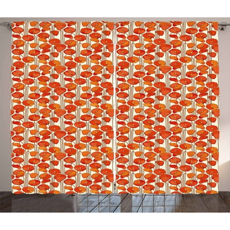 Art Nouveau Poppy Floral Curtains 2 Panels Set, Art Nouveau Style Poppy Flowers Retro Spring Summer Garden Foliage Petals, Window Drapes for Living Room Bedroom, 108W X 108L Inches, Vermilion Brown Cream, by Ambesonne ()