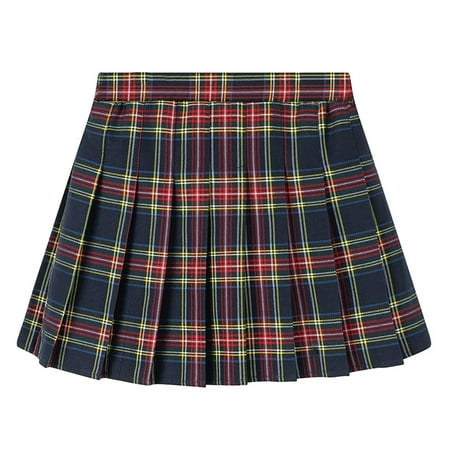 WOYY Big Girls School Plaid Pleated Skirt Preppy Style A-Line Skirt Sizes 2-12