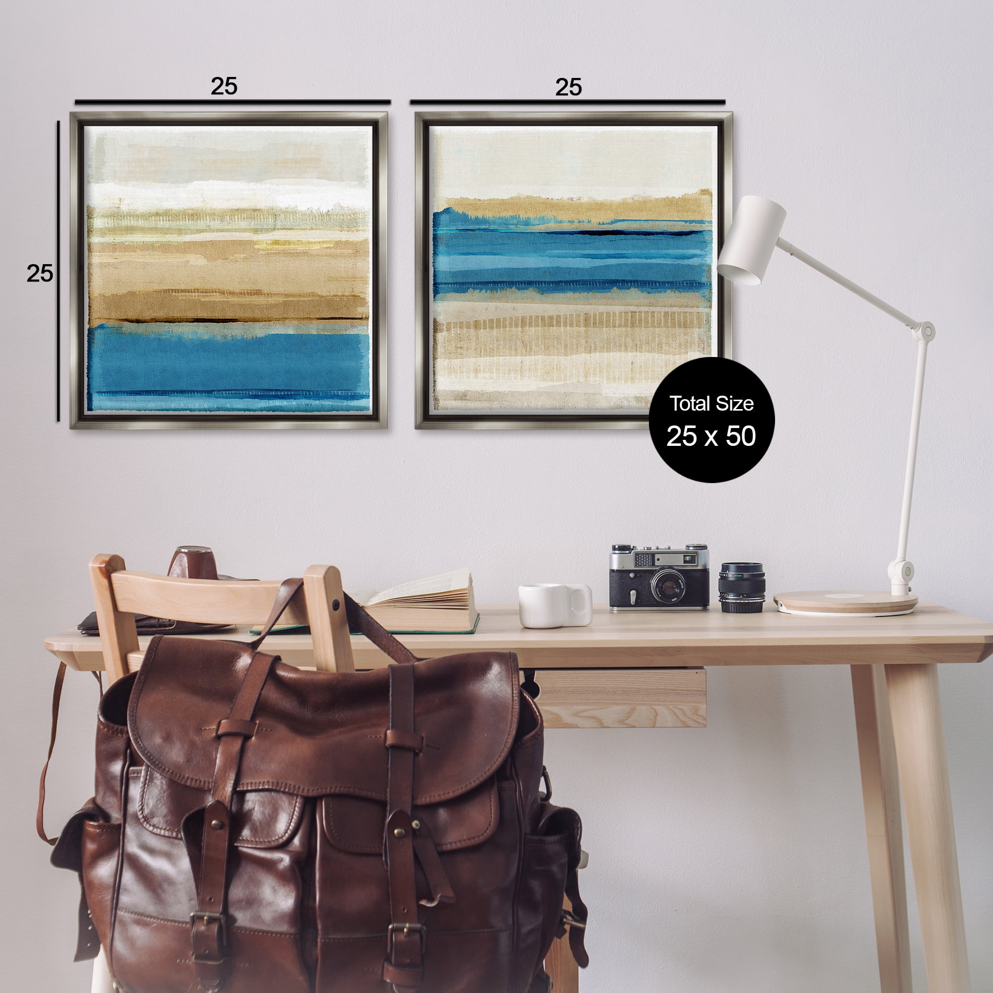 Stupell Industries Blue Gold Daze Striped Abstract Abstract Painting Gray Floater Framed Canvas Art Print Wall Art, 25 x 25, Set of 2