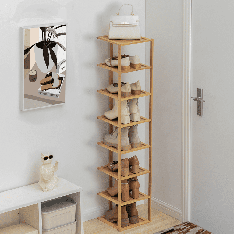 MoNiBloom Bamboo 8 Tiers Corner Shoes Rack, 8 Pairs Organizer Stand, Natural, for Entryway, Size: 8 Shelves, Beige