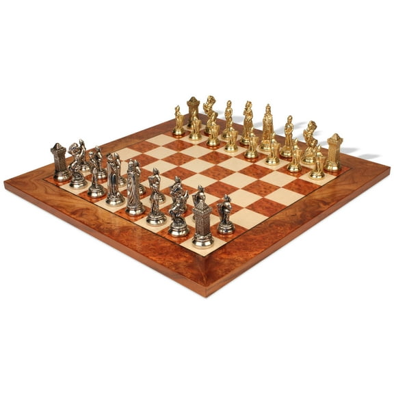 Mary Stuart Queen of Scots Theme Metal Chess Set with Elm Burl Chess Board