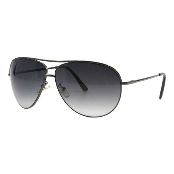 Unisex Pilot Sunglasses Curved Metal Frame Ridged Detail Top Gunmetal UV400