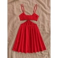 thumbnail image 2 of Women's Vacation Light Yellow Waist Hollow V-Neck Spaghetti Strap Summer Dress Set, 2 of 10