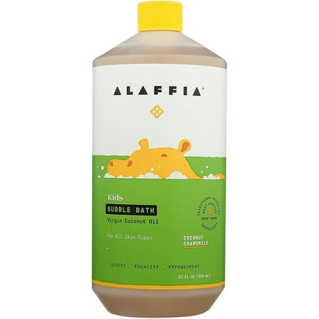 Alaffia Kids Coconut Chamomile Bubble Bath, 32 oz. Gentle and Calming for Sensitive & Dry Skin. Made with Fair Trade Shea Butter, No Parabens, Cruelty Free, Vegan.