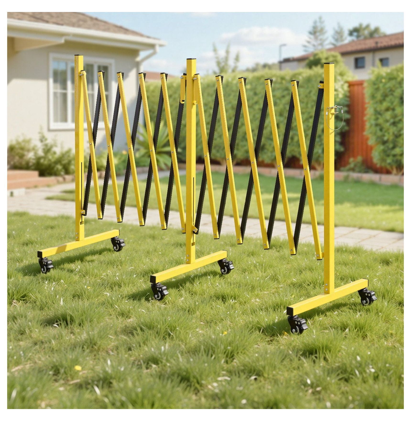 18FT Expandable Barricade, Industrial Safety Barrier, Mobile Folding Gate with Casters - Metal Traffic Fence for Warehouse, Construction, Driveway