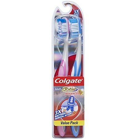 Colgate Total 360 Adult Soft Manual Toothbrush, 2 Count (Colors Vary)