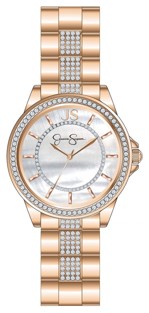 Jessica Simpson Rose Gold Tone 36mm Crystal Encrusted Jessica Simpson Rose Gold Tone 36mm Crystal Encrusted