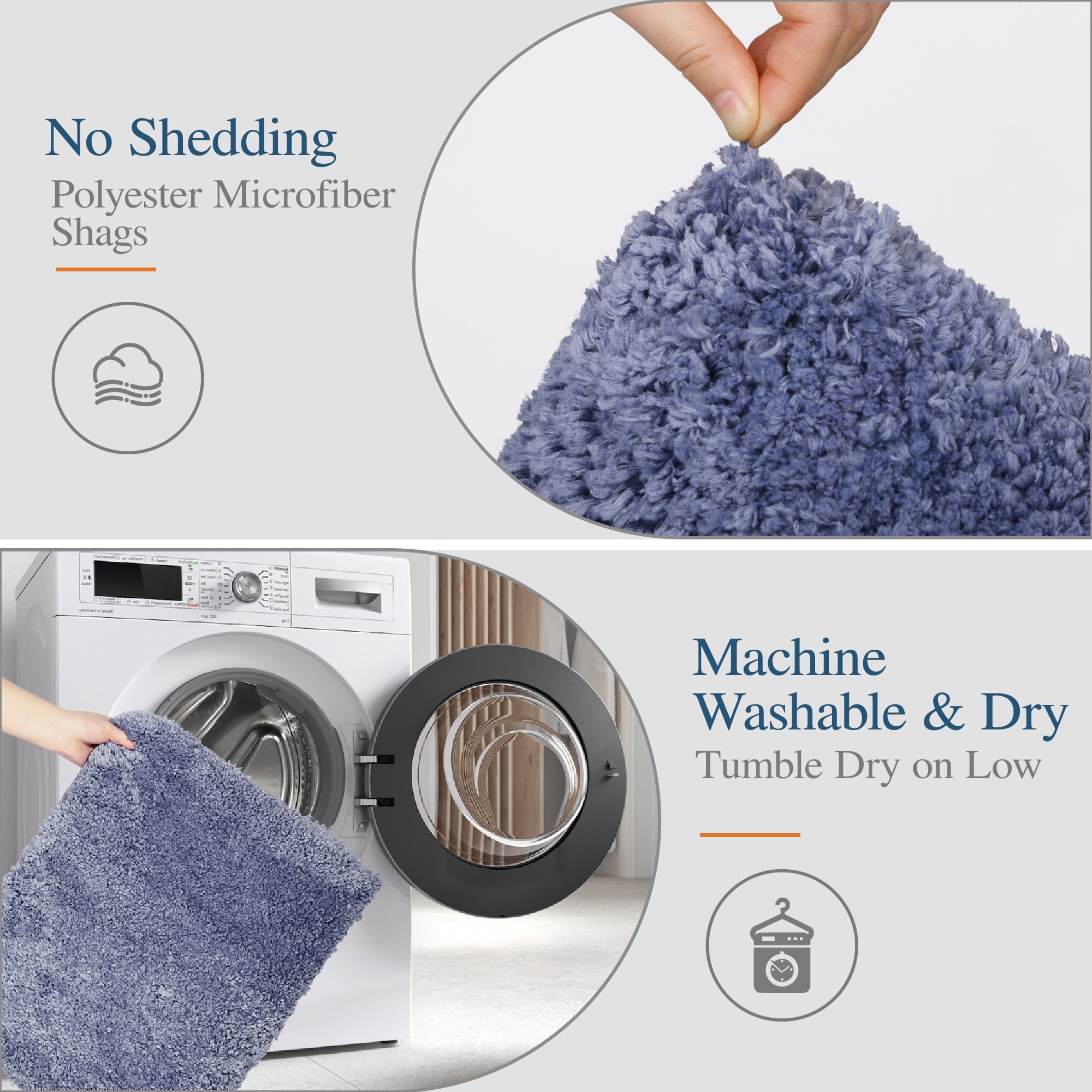 Walensee Contour Rug Shag Bath Rug, Non Slip Bath Mat for Bathroom, 20"x24", Blue, Machine Wash