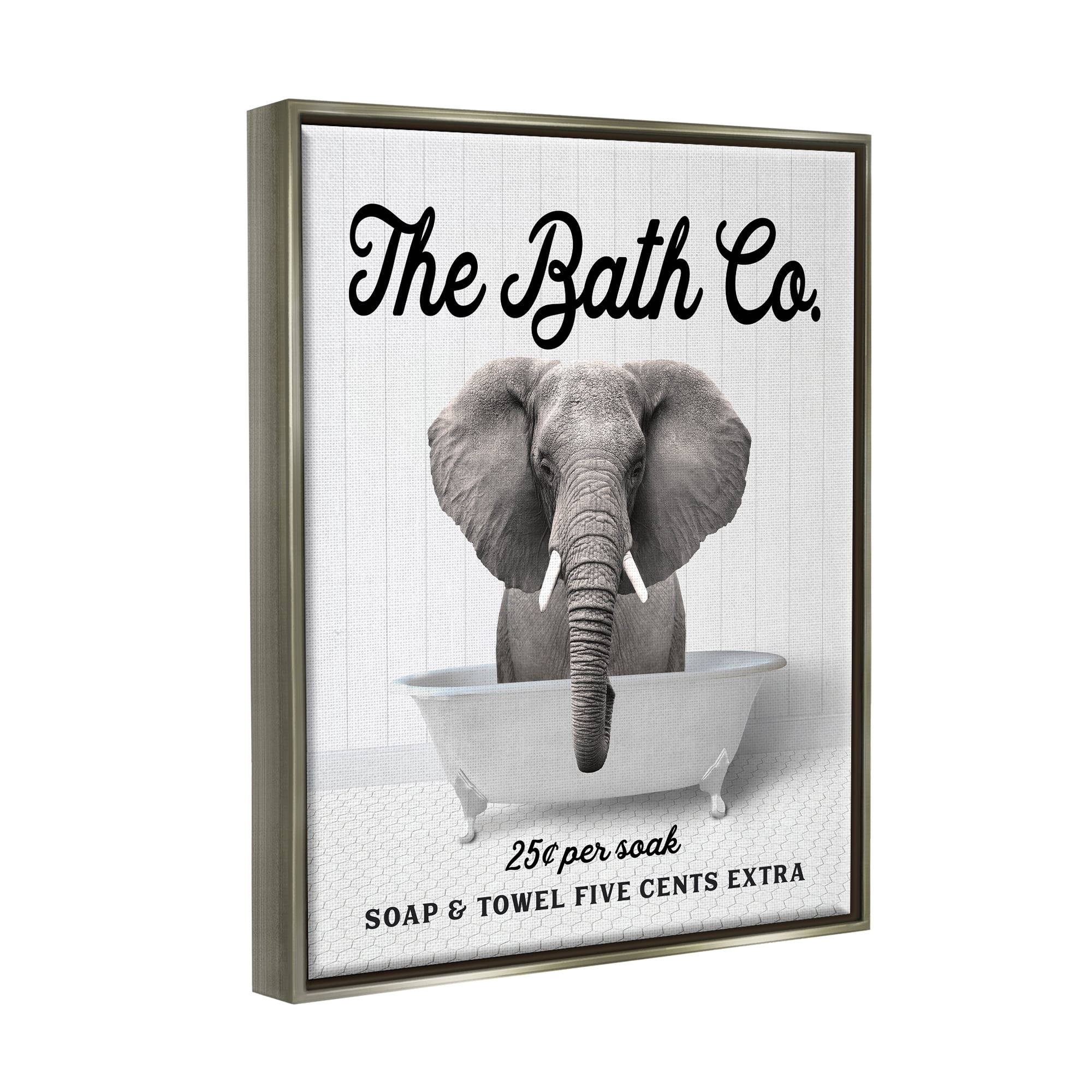 Stupell Industries Vintage Bath Ad Elephant Animals & Insects Painting Gray Floater Framed Art Print Wall Art, 17 x 21