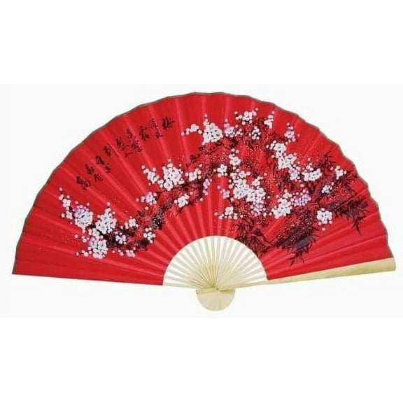 "Classic 35"" Oriental Feng Shui Wall Fan-Red flowers"