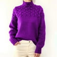 thumbnail image 2 of UJNDER Solid Color Cable Knit Round Neck High Neck Long Sleeve Sweater for Women Fashion Pullover Purple XL, 2 of 4