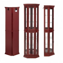 Cherry Corner Curio Cabinet with Adjustable Shelves, Lighted Glass Display Shelf for Collectibles and Décor