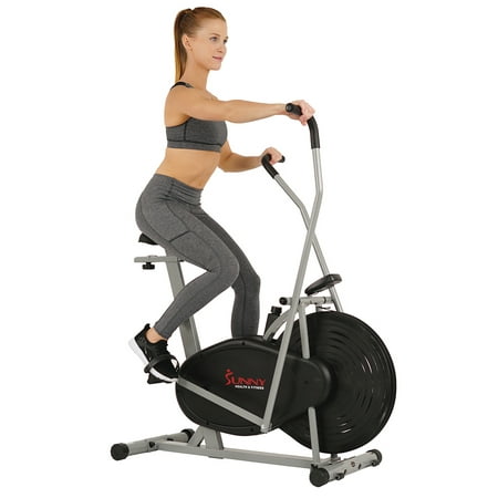 Sunny Health & Fitness Stationary Air Resistance Hybrid Upright Exercise Bike w/ Row Arm Exercisers, Home Cycle Fitness, SF-B2618