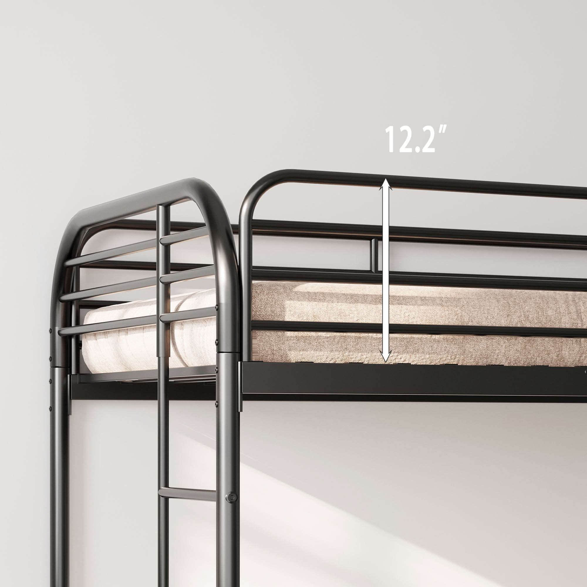 MAYEERTY Twin Over Twin Metal Bunk Bed, Low Profile Steel Bed Frame with Ladder for ids Teens Adults Bedroom Dorm
