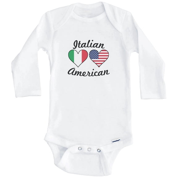 Italian American Flag Hearts Italy One Piece Baby Bodysuit (Long Sleeve), 0-3 Months White