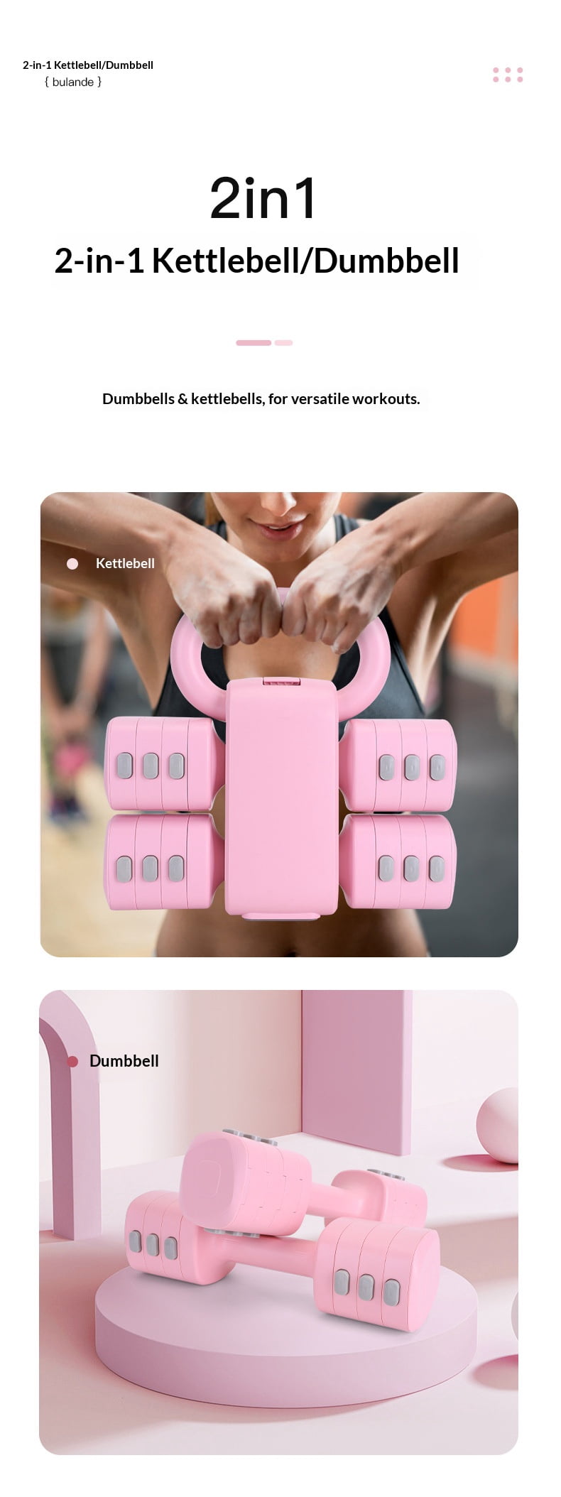 Adjustable Kettlebell Dumbbell Set,TTOOGO 2-in-1 Free Weight Training Equipment 1–5kg, Multi-Function Home Fitness Strength Training Weight Set with Detachable Plates for Men Women