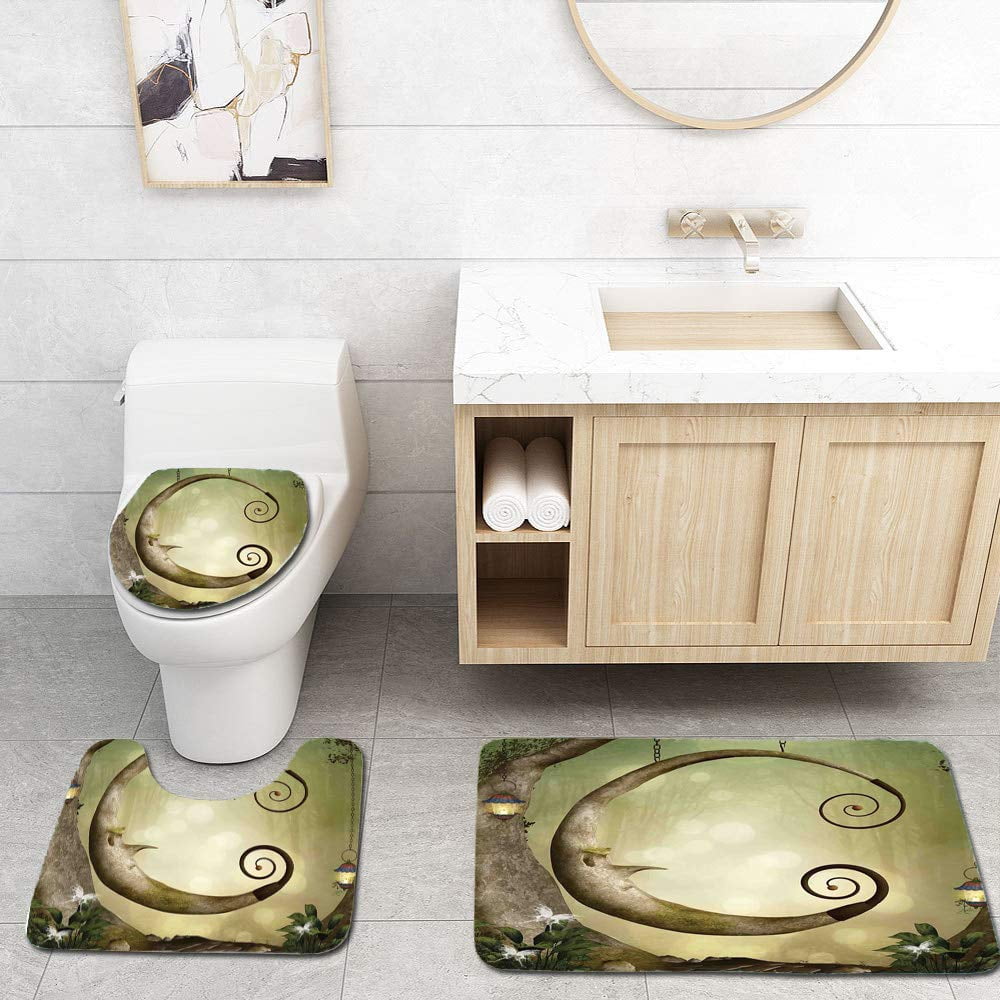 Erehome Cartoon Forest Secret Swing Old Tree Curly Half Moon Shaped Lamps Butterflies Lights Khaki 3 Piece Bathroom Rugs Set Bath Rug Contour Mat And Toilet Lid Cover Walmart Canada