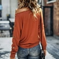 thumbnail image 4 of Pullover fuera del hombro Batwing manga color sólido cómodo suelto Casual mujeres Top marrón L, 4 of 6