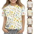thumbnail image 2 of Abcomgle Girls Top 10-12 Crewneck Floral Print Girls Shirts Summer Short Sleeve Tshirt Fashion Cotton Cartoon Toddler Tops Girls 1-2 Years,Green, 2 of 5