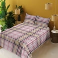 thumbnail image 2 of Ambesonne Geometric Fitted & Flat Sheet with Shams 4 Pcs Set, Modern Wave Plaid Chevron, Full, Dried Rose Eggplant, 2 of 5