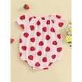 thumbnail image 6 of BemeyourBBs Newborn Baby Girl Bubble Romper Infant Baby Summer Clothes Loose Fit Strawberry Lemon Bow Print Crew Neck Flying Sleeve Bodysuit Jumpsuit Playsuit, 6 of 9