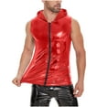 thumbnail image 2 of YUGYXL Men’s Leather Shirts Tank Top Shiny Slim Fit Stretch Top Club Party Undershirts Red S, 2 of 5
