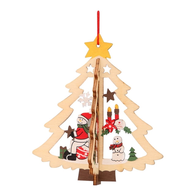EGNMCR Hanging Ornaments Christmas Decorations Hollow Three-dimensional Snowflake Ornaments Wooden Christ Decorations Snowflake
