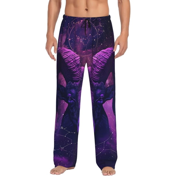 Fotbe Purple Starry Sky Antelope Pantalones de Pijama para Hombre, Pantalones de Dormir, Pantalones de Casa con Cintura Ajustable y Bolsillos-Medium