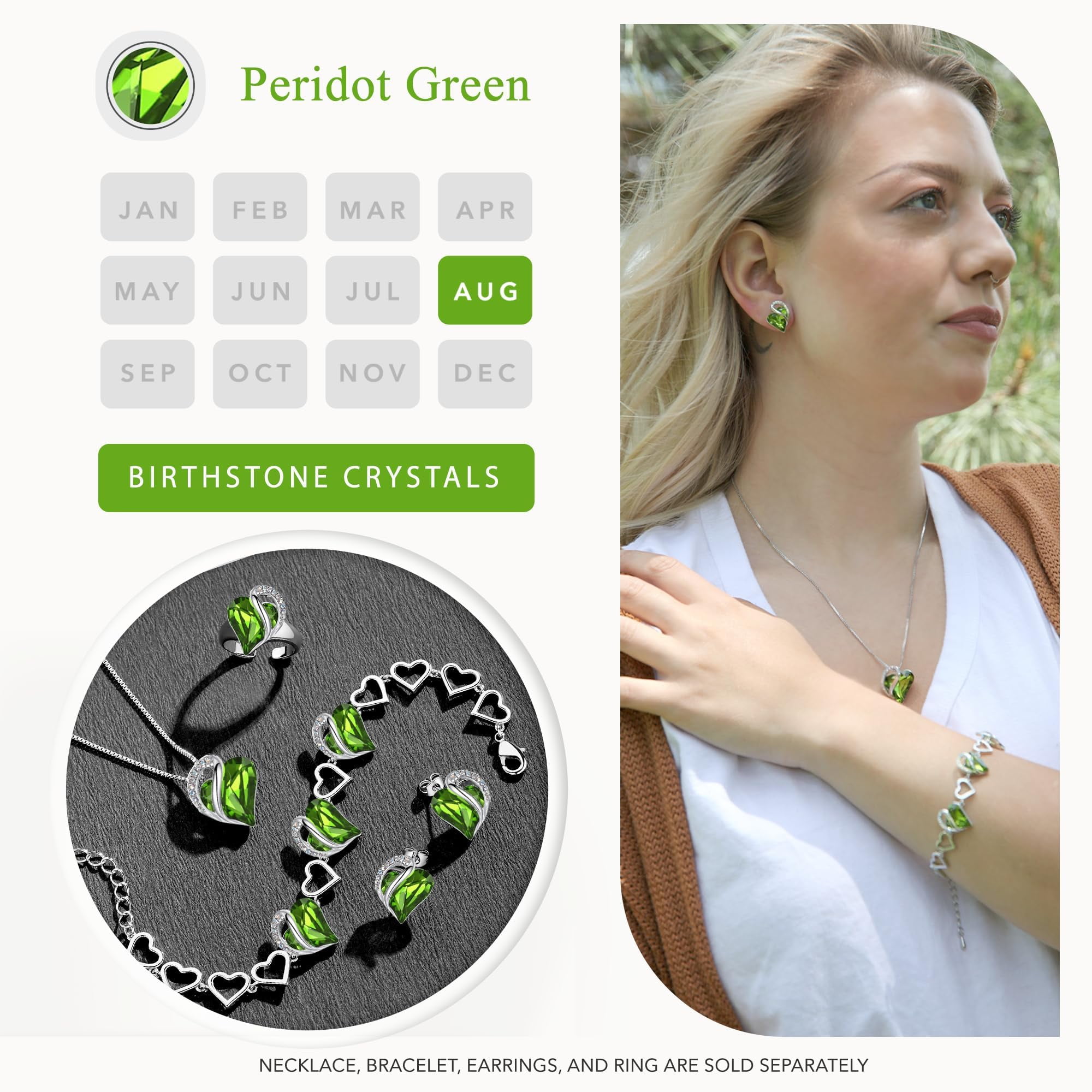 Leafael Infinity Love Heart Stud Earrings for Women, Silver Tone Fashion Statement Jewelry, Birthday Gifts for Daughter Girlfriend Mom Wife Her, August Birthstone Crystal, Peridot Green