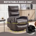thumbnail image 2 of Leumius Swivel Recliner Chair,360° Glider Rocking Chair with Massage and Heating,PU Leather Small Manual Recliner for Nursery Home Theater,Brown PU, 2 of 7