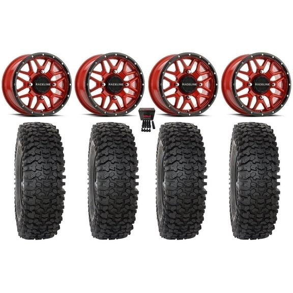 Raceline Krank 15" Wheels Red 33" RC500 Tires Can-Am Commander Maverick Renegade Outlander Defender