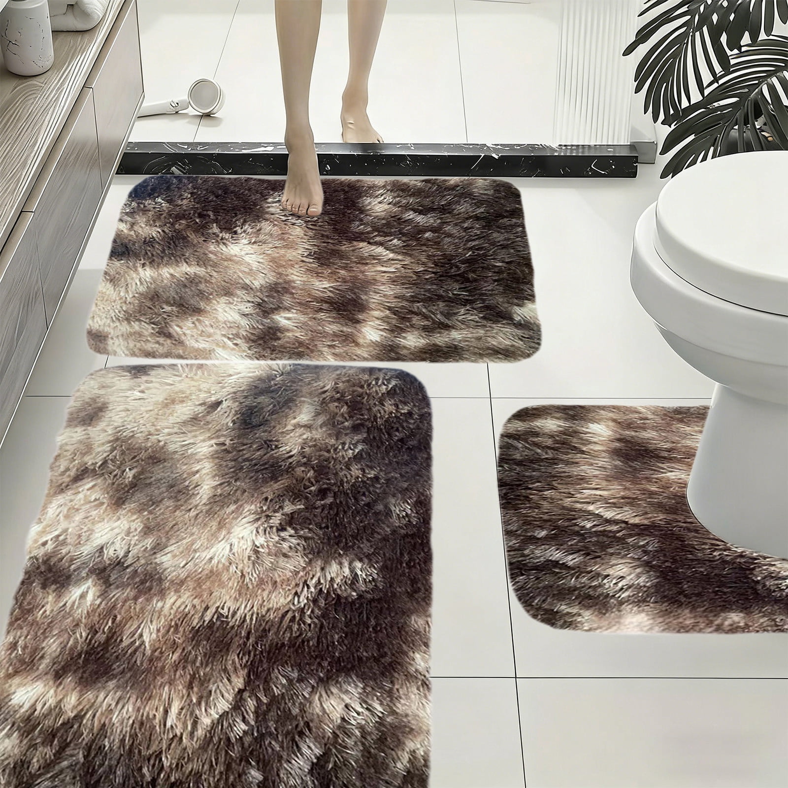 Mixed Color Bath Mats Set, 3-Piece Non-Slip Bathroom Rug Set, Soft Water Absorbent Velvet Fleece, Comfortable for Feet, Machine Washable, Easy to Dry, Perfect for Bathroom, Toilet