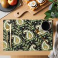 thumbnail image 2 of Black Teal Boho Botanical Placemats Set of 12, Southwestern Retro Ethnic Tribal Placemats for Dining Table, Place Mats for Kitchen Tabletop, Waterproof Wipeable Dining Table Mats Set, 2 of 9
