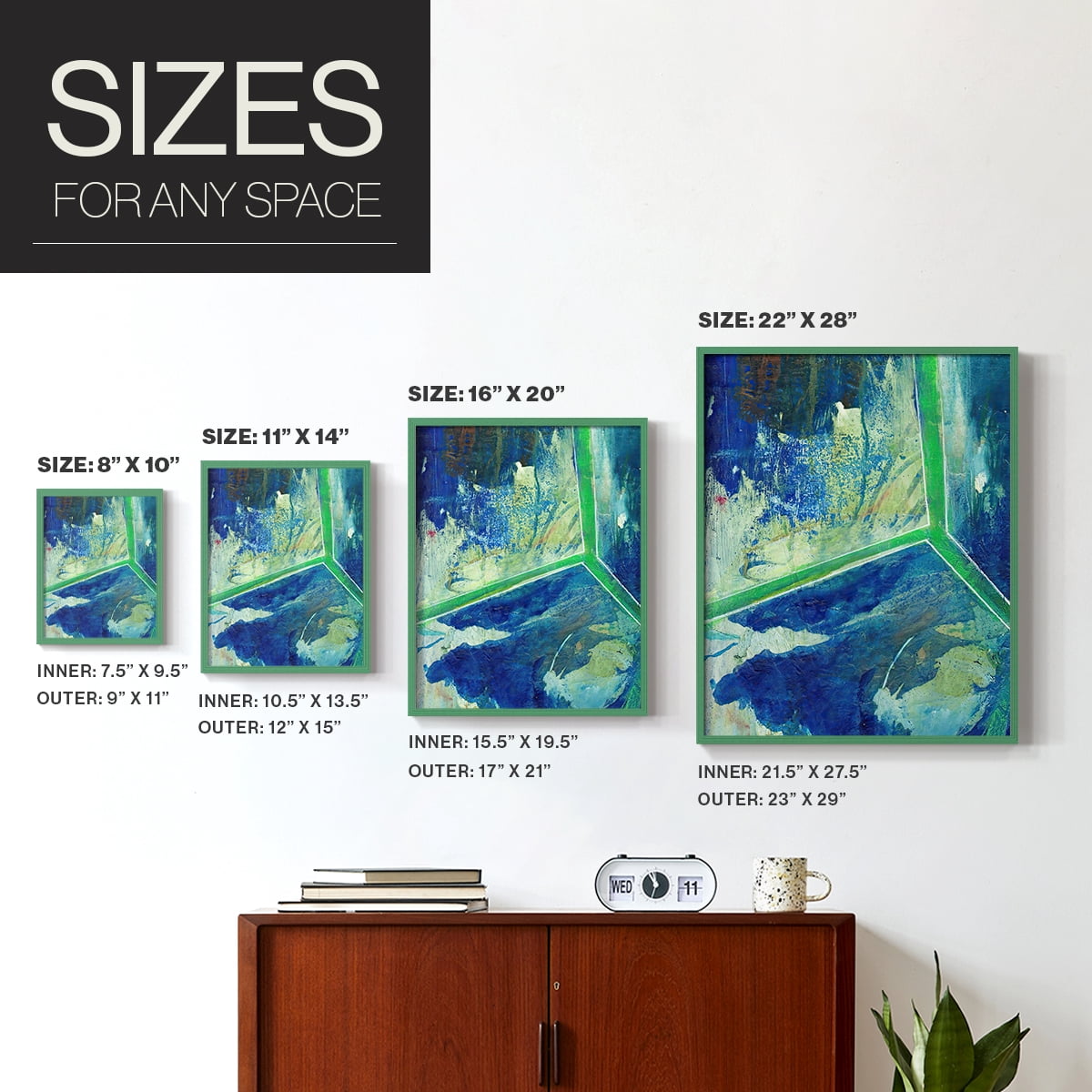 Geometric in Cool VI Framed Print in Green Solid Wood Framed Print No Nail Hanging