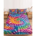 thumbnail image 2 of Queen Size Fitted Sheet Set - Colorful 3 Piece Bedding Sets 16" Deep Pocket Fitted Sheet with 2 Pillowcases, Ethnic Modern Abstract Watercolor Tie-Dye Brushed Microfiber Hotel Luxury Bed Sheets, 2 of 9