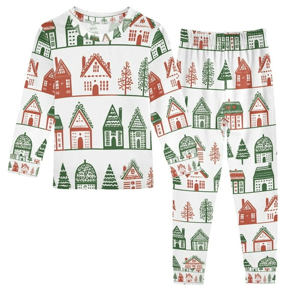 FORMRS Long Sleeve Top and Pants Pajama Set for Niños 2-Piece Sleepwear, Sizes 18M-8Y, White Christmas House