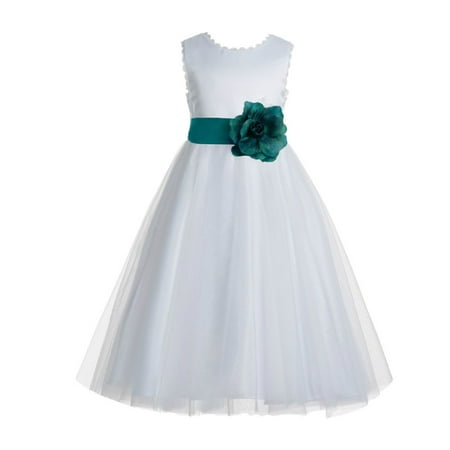 

White V-Back Lace Edge Junior Flower Girl Dress First Communion 183T