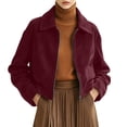 thumbnail image 5 of Tqcoqu Women's Solid Suede Cropped Jacket,Lapel Zip Up Vintage Long Sleeve Casual Outerwear With Lining, 5 of 9
