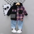 thumbnail image 2 of Baby Boy Outfits Boys Girls Long Sleeve Patchwork Plaid Prints Hooded Shirt Tops Pants Baby Boy Clothes Red 18 Months-24 Months, 2 of 4