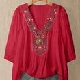 thumbnail image 6 of Women's Fashionable Casual Solid Color Pleated Cotton Linen 3/4 Sleeved Top, 6 of 6