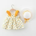 thumbnail image 4 of Odeerbi Toddler Girl Summer Beach Dress with Sun Hat Child Baby Solid Color Print Suspender Dress Hat Suit Yellow, 4 of 4