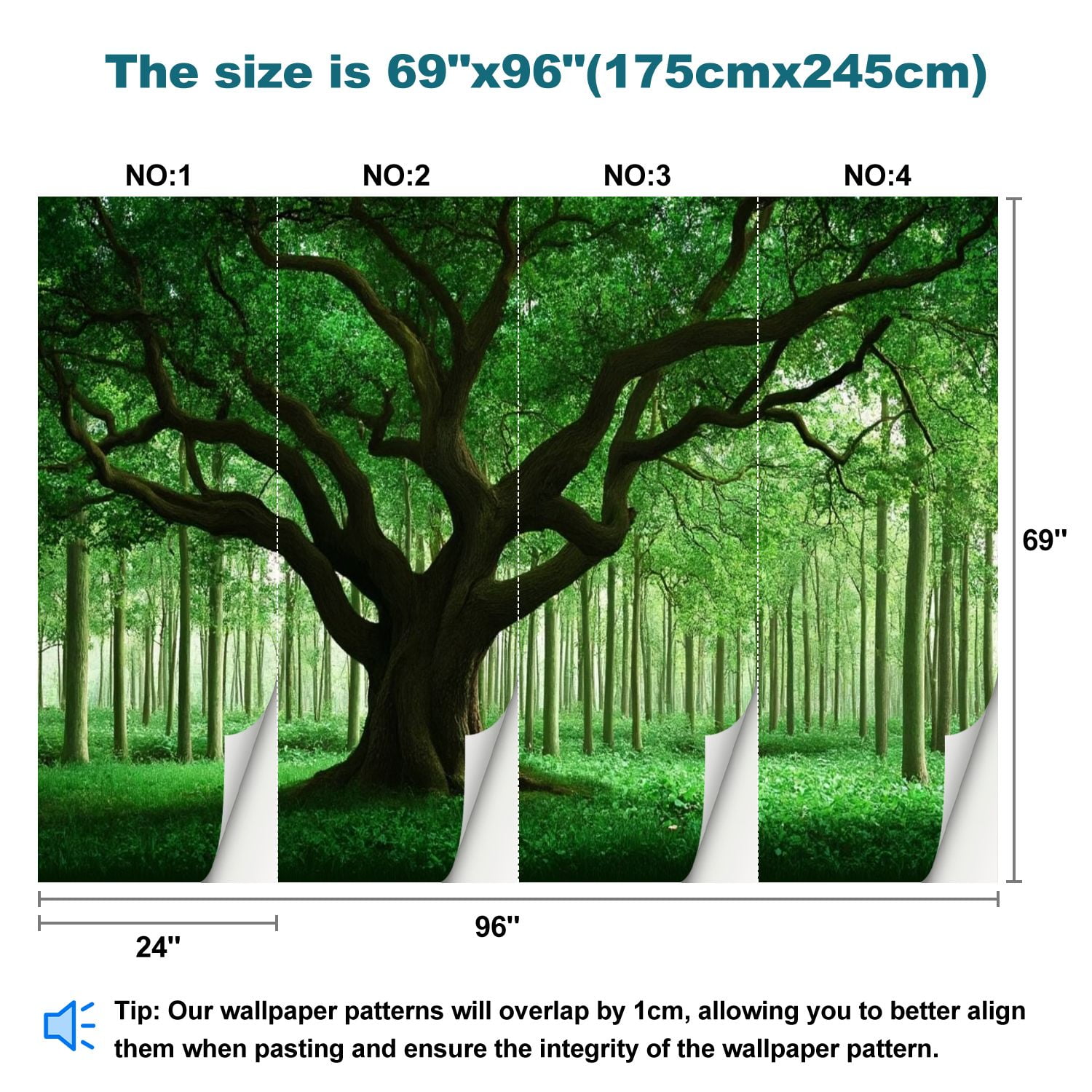 Peel and Stick Wallpaper Tree Lake Green Forest Living Room Bedroom Office Trees Branches Modern Art Wall Mural Decor Self Adhesive and Removable 69in x 98in